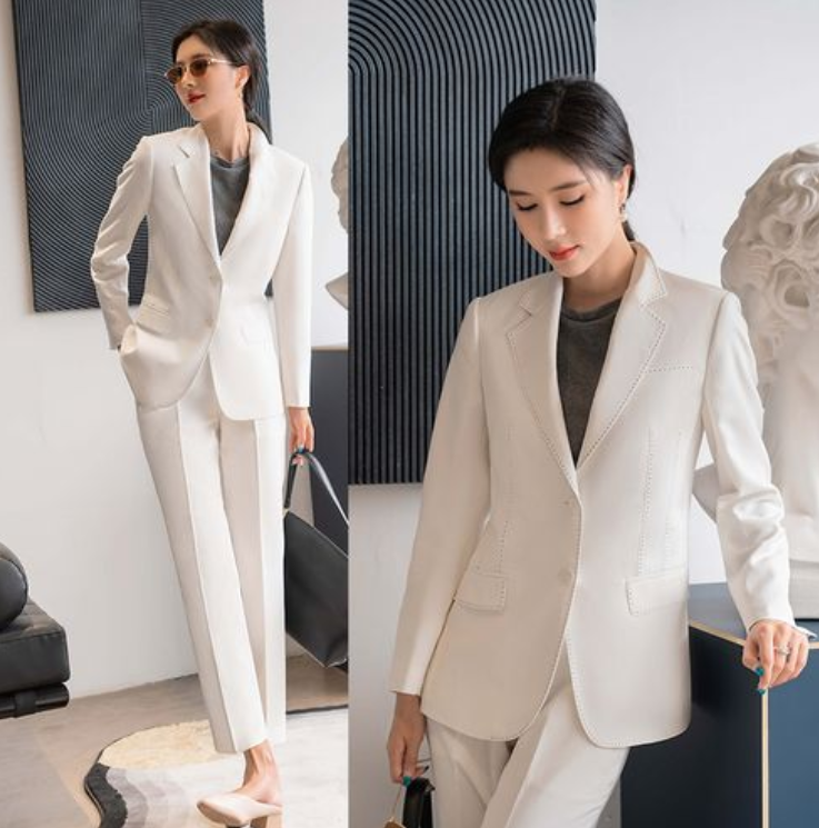 白色女士小西裝套裝，職業女士西裝氣質高雅,果斷干練